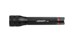 A side angle of the COAST G90 aluminum LED flashlight in black. 