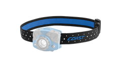 A COAST LED Headlamp with the blue headband of the headlamp highlighted, angled photo.