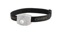 A COAST LED Headlamp with the flat dark earth headband of the headlamp highlighted, angled photo.