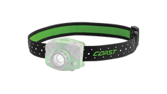 A COAST LED Headlamp with the green headband of the headlamp highlighted, angled photo.