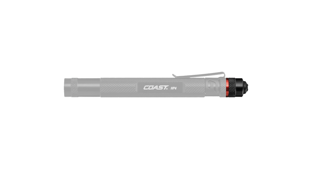 COAST Black HP4 120 Lumen 5.8 Inch LED Flashlight Tail Cap, side photo